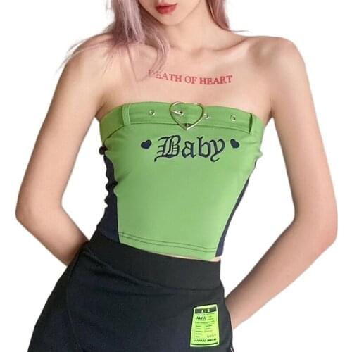 2021 Spring Summer Embroidered Letters Print Bodycon Crop Tops Women Sexy Slash Neck Y2K Sleeveless Harajuku Clubwear Camisole