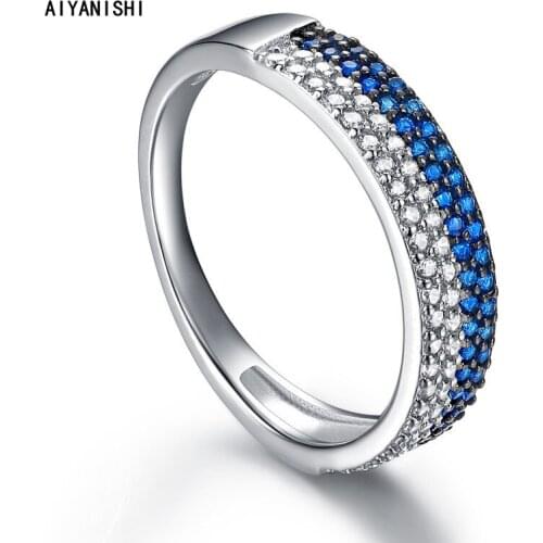 AIYANISHI Real 100% 925 Sterling Silver Ring Glittering Sona Diamond Paved Original Women Finger Jewelry Dropshipping Wholesale