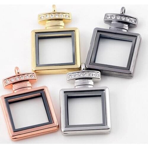 1PC Alloy perfume bottle Rhinestones Magnetic Glass Locket Living Memory Floating locket pendant Fit for necklace women Jewelry