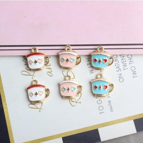 10pcs/lot Cute Cup Enamel Cubes Hearts Spades Plums Mug Charms For Necklace Bracelet Earring DIY Jewelry Findings XL1163