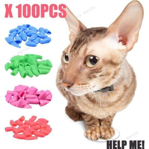 100 Pcs Nail For Cat Grooming Nail Cover Paws Anti-Scratch Kitten Claw Caps Dog Soft Silicone Protect Paws With 5 Adhesive Glue