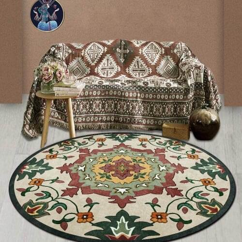 150cm Retro Red Green Floral Ethnic Style Living Room Bedroom Hanging Basket Chair Round Floor Mat Carpet Customization