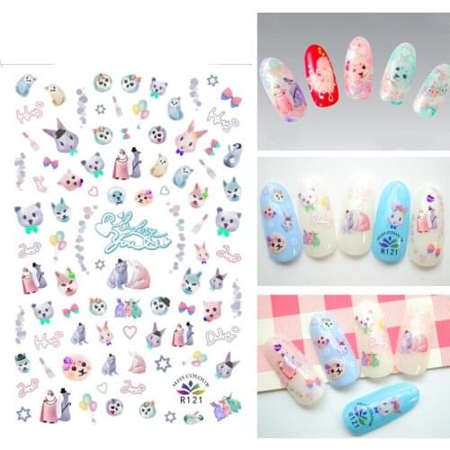 3D Stickers for Nails Self-adhesive Design Polar Bear Rabbit Balloon Nail Art Decorations Decals Foil Wrap Manicure Accessories