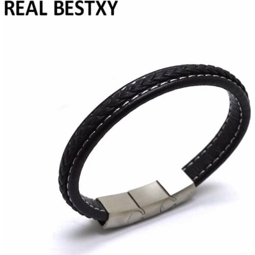5pcs/lot Fashion Stainless Steel Charm Magnetic Black Men Bracelet Leather Braided Punk Rock Bangles Jewelry Accessories BANGLE