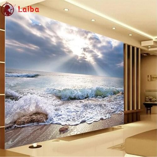 Diamond Embroidery Natural scenery, sunny beach seascape Full Square round Diamond Mosaic Art Painting Cross Stitch Wall Decor