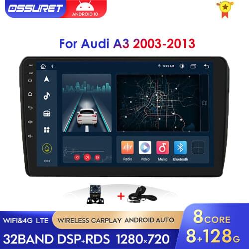 IPS DSP Quad Core Android 10 Car GPS Radio Player For Audi A3 2003-2013 Multimedia Navigation Stereo Wifi 2Din 4G LTE SWC Canbus