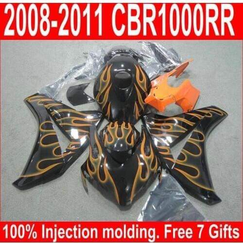 Free 7 gifts injection molding fairing kit for Honda CBR1000RR 08-11 orange flames black fairings set CBR1000RR 2008-2011 DZ39
