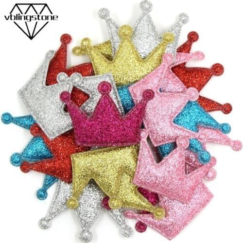 50Pcs Glitter Padded Patches Colorful Crown Bling Appliques Sequin Patches For Clothing DIY Headwear Accessories Wedding Decor