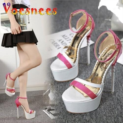 New Summer Sexy Women Sandals Patchwork Color Cutout Upper 16CM Fashion Stripper Shoes Party Platform Pole Dancing High Heels