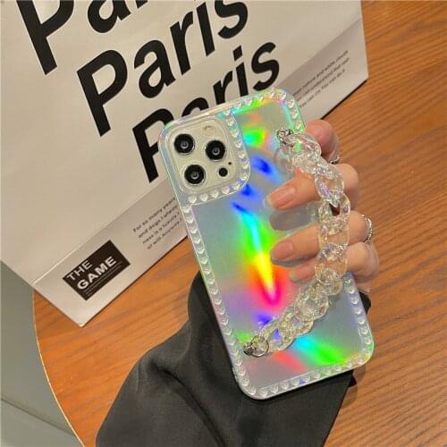 Wrist Chain Case for iPhone 11 Pro Max 7 8 Plus XR XS Max SE Clear Cases Cute Crystal Bracelet Chain Hanging Case for iPhone 12