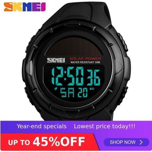 SKMEI 1405 Solar Power Man Led Digital Watch 50m Waterproof PU Band Date Week Display Watch Luminous Mens Digital Wristwatch