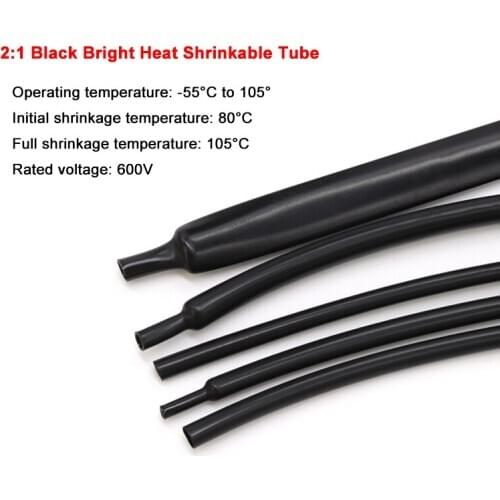 Φ1mm~φ20mm 2:1 Black Bright Heat Shrinkable Tube Heatshrink Tubing Wire Cable Sleeve Soft And Elastic