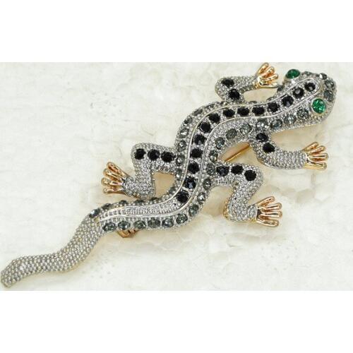 Black Rhinestone Gecko Pin brooches C2144 H