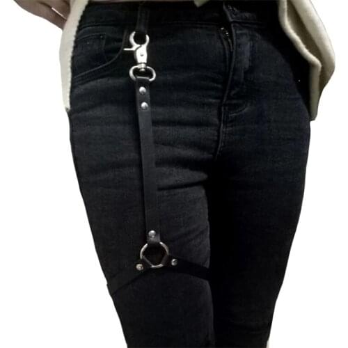 DYEFROB Womens Leather Suspenders Body Bondage Cage Sexy Ladies Tight-fitting Suspenders Metal Ring Garter Belt Punk Rock Women