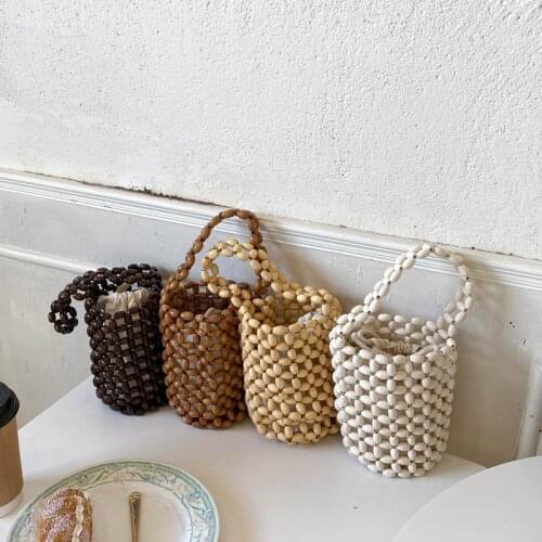 European and American Ladies Beaded Bucket Bag Mini Wooden Dinner Bag Female Handbags Women Bag Sets Whole Sale