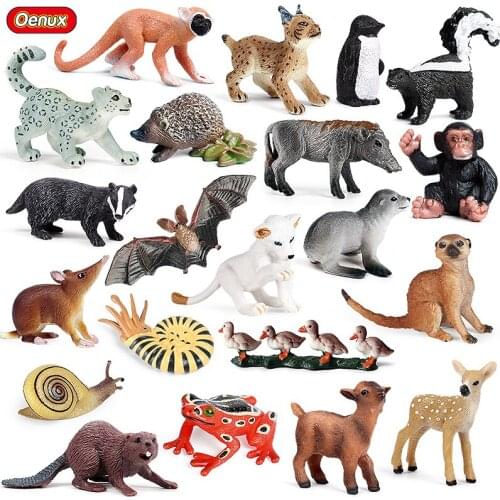 Oenux Mimi Lovely Wild Animals Simulation Fox Monkey Deer Frog Bat Pig Mouse Action Figures Model Figurine PVC Educatioal Toys