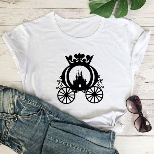 Cute Pumpkin Car And Castle T-shirt Aesthetic Women Graphic Magical Halloween Tee Top Vintage Summer Vacation Gift Tshirt Femme