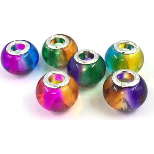 Gradient Rainbow Murano Glass Charm European Beads Fit Charms Bracelets&Bangles Necklace