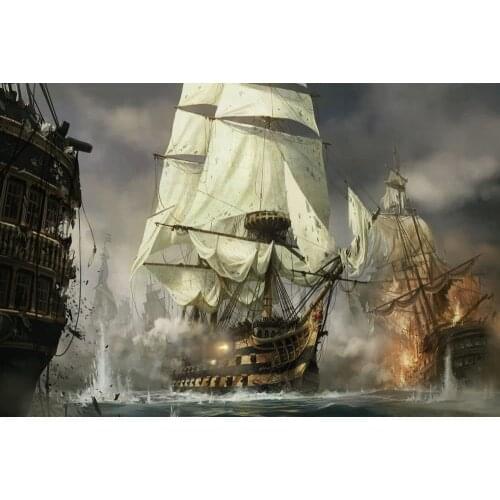 Canvas Oil Painting Abstract Warships Battle Scenes Painting，can Decorative Wall