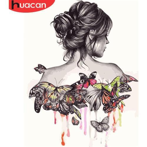 HUACAN Paint By Numbers Girl Hand Painted Abstract Coloring By Number Butterfly On Canvas DIY Gift Home Decoration