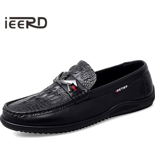 IEERD 100% Cow Leather Mens Dress Shoes Business Formal Shoes Oxfords Slip-On Man Loafers Moccasins Footwear