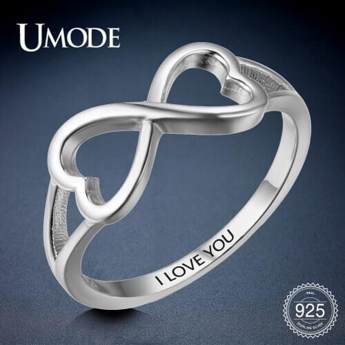 UMODE New 925 Sterling Silver Eternity Heart Rings for Women I LOVE YOU Letters Infinite Love Silver Jewelry Accessories ULR0816