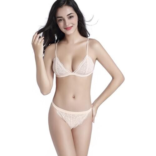 European Summer Thin Lace Bra Set Comfortable Wireless Breathable Underwear Bra And Panty Set Sexy Transparent Lengerie Solid