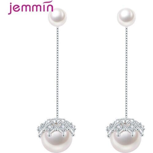 Korean Luxury Simulatd Pearl Eardrop Crystal 925 Sterling Silver Drop Earrings For Women Long Design Wedding Jewelry