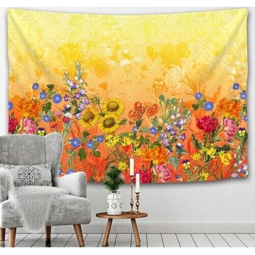 Beautiful plant flower ink painting tapestry home art decoration hippie bedroom bed linen bohemian decoration mandala yoga mat