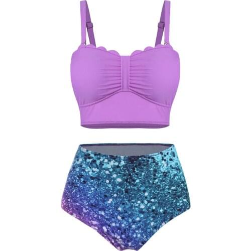 Printed Scalloped High Waisted Bikini Swimwear Bikini Sets Women Sexy Yellow Floral Bikini Two Pieces Swimsuits 2021 Beach Suit