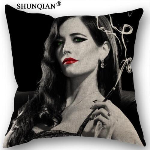 Linen Cotton Pillowcase Eva Green Printed Pillow Cover Home Textiles Decorative Pillowcase Customize Gift 45x45cm one side