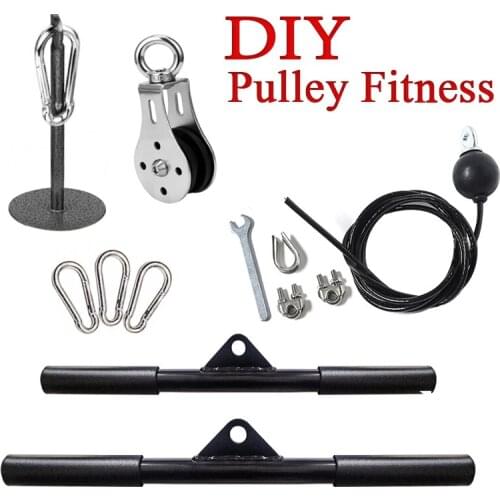 DIY Gym Fitness Pulley Cable Machine Attachment System With Loading Pin Home Workout Arms Biceps Triceps Hand Training Equipment