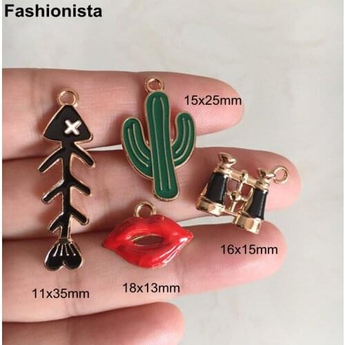 20 pcs -Cute Jewelry Charms Fish Bones,Telescope,Mouth Lip,Cactus,Colored Metal Charms For Earrings,Pendant Bracelet,Key Chains