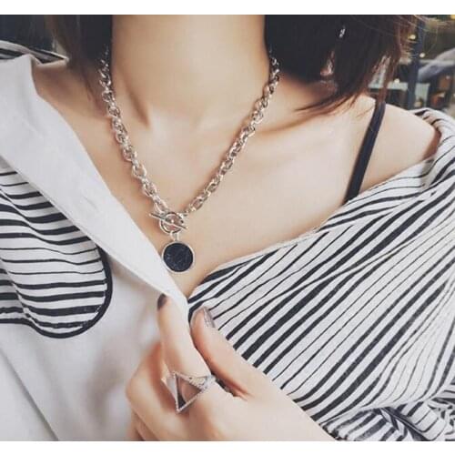 Minimalist Casual Neck Chain Necklaces for Women Round Marble Pendants Hiphop Female Fashion Jewelry Necklace Naszyjnik