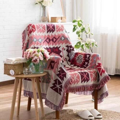 Red Multifunction Plaid Tassel Blankets Home Decoration Nordic Style Casual Knitted Blanket for Beds Sofa Cover Chair Throw