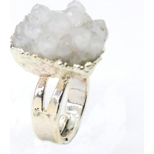 Trendy-beads Silver Plated Irregular Shape Natural Rock Crystal Engagement Ring Statement Jewelry