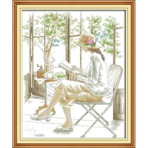 Reading cross stitch kit food aida 14ct 11ct count print canvas hand sew cross-stitching embroidery DIY handmade needlework