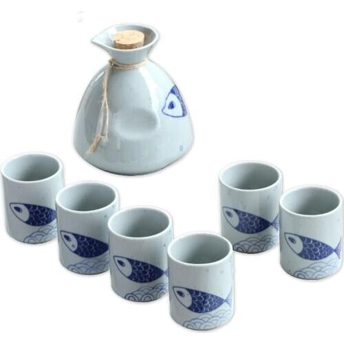 Sake Set Porcelain Wine Set Liquor Divider Retro Japanese Style Wine Pot Wine Glass Warming Vessel for Wine Spirits Pot