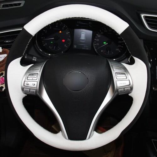 White Genuine Leather Black Suede Steering Wheel Cover for Nissan Teana Altima 2013-2016 X-Trail QASHQAI Rogue Sentra Tiida