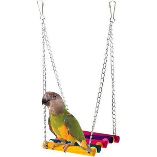 Pet Wooden Ladder Climbing Swing Bird Parrot Parakeet Budgie Cage Hammock Toy Gray Suspension Bridge Type Birdcage Accessories