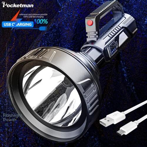 60000LM Portable Searchlight LED Big Beam Long-Range Flashlight USB Rechargeable Waterproof Torch Outdoor Patrol Flashlights