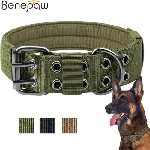 Benepaw Durable Tactical Dog Collar Adjustable Heavy-duty Military Training Pet Collar Medium Large Dogs Magic Sticker ID Panel