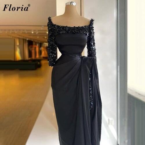 Plus Size Black Evening Dresses Long Mermaid Evening Gowns Sequins Arabic Prom Party Dresses Evening Wear Vestidos Formales