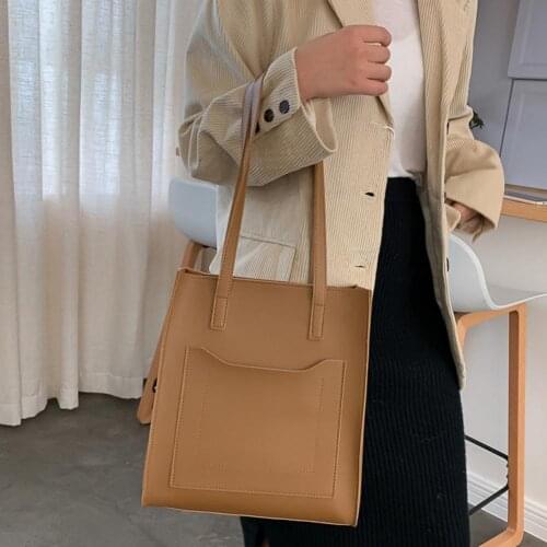 Shoulder Bag Smooth Zipper Large Capacity Faux Leather Solid Color Meet Needs Handle Bag for Travel