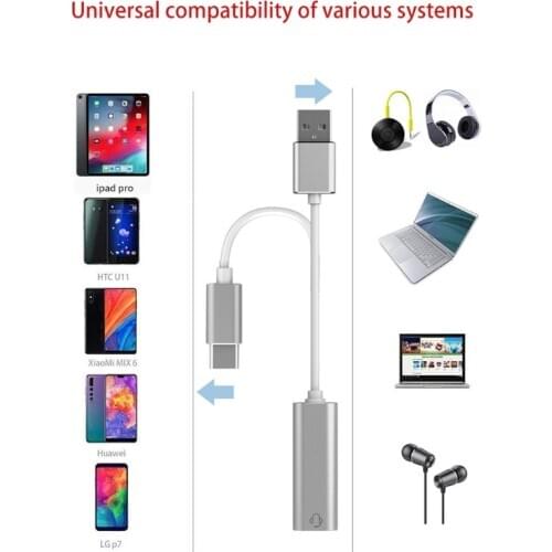 USB type-C To 3.5 mm Stereo Jack Headset Audio Adapter Cable External Sound Card Jack