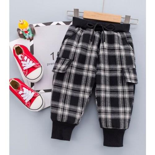 New Thicken Baby Boys Girls Plaid Clothing Warm Children Plus Velvet Trousers Infants Pocket Sport Kids Casual Warm Long Pants