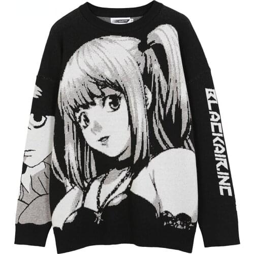 Vintage Retro Japanese Style Anime Girl Knitted Sweater Autumn Cotton Pullover Mens Women Hip Hop Streetwear Harajuku Sweater