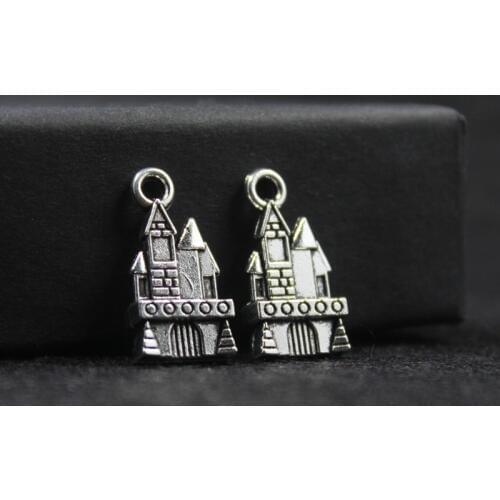 Castle House Handmade Craft Pendant Antique Silver Color Charm DIY for Bracelet Necklace (10 Pieces/pack)11X18mm ZA1350