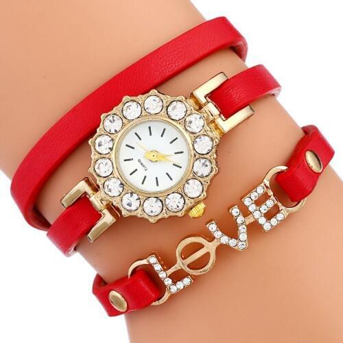 Gnova Platinum Women Dress Watch PU Leather Fashion Quartz Wristwatch Rhinestone LOVE charm Geneva Crystal Flower Dial A851