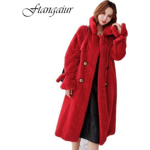 Ftangaiur 2019 Winter Import Velvet Mink Fur Coat For Femal With Sashes Red Natural Fur Coats Womens X-Long Real Mink Fur Coats